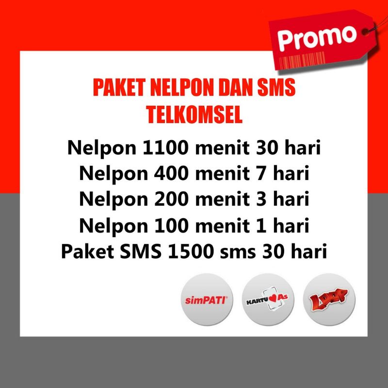 Paket Nelpon Telkomsel, pulsa telepon,kuota telepon, 30 HARI ( Telpon Bulanan  )