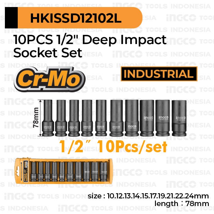 INGCO Mata Impact Wrench Set 10-Pcs 1/2&quot; / Deep Impact Socket Set