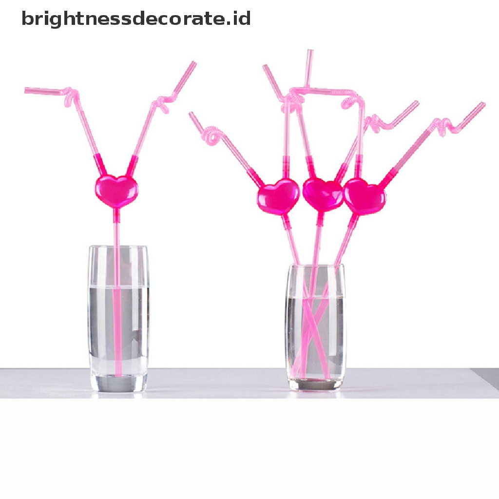 [Birth] Love Heart Double Straw Sedotan Tabung Minum Fleksibel Unik Aksesoris Bar [ID]
