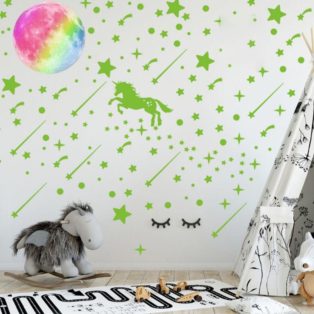 [Elegan] Unicorn Stiker Dinding Cantik Warna-Warni Perekat Diri Bulan Bintang Neon Untuk Dekorasi Kamar Bayi Stiker Plafon