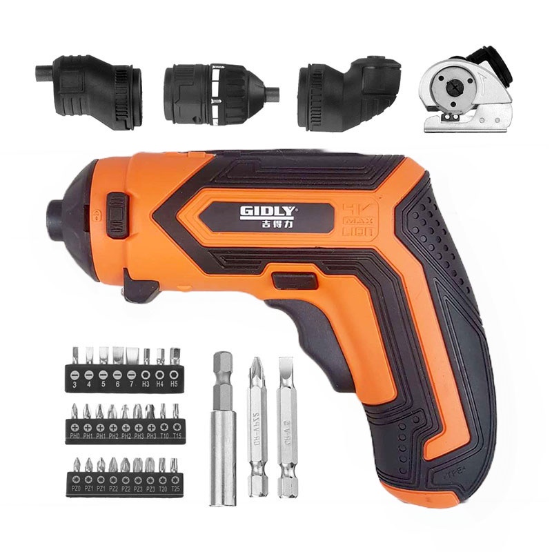 GIDLY Bor Elektrik 4 in 1 Wireless Electric Cordless Power Drill 4V with Box - 5003604 - Black/Orange