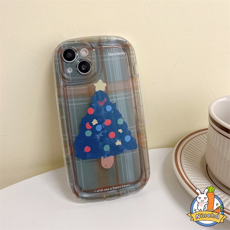 IPHONE Casing Kompatibel Untuk Iphone14 13 12 11 Pro Max X Xr Xs Max SE 8 7 6 6s Plus Ins Kotak-Kotak Hijau Tahun Baru Pohon Natal Phone Case Menebal Shockproof Soft Case Cover Pelindung