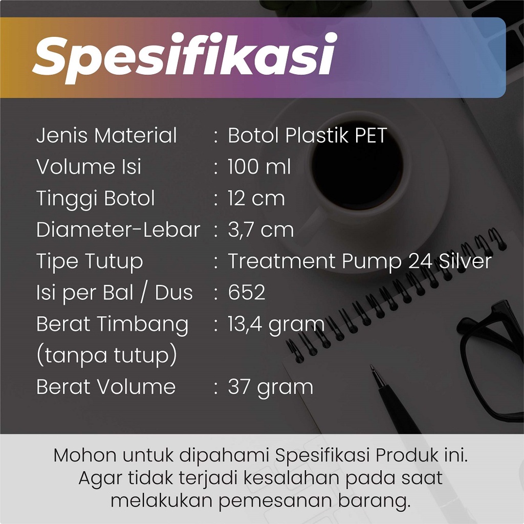 Botol Pump 100 ml / Botol PET 100 ml Pump Treatment 100 ml Silver Full Cover