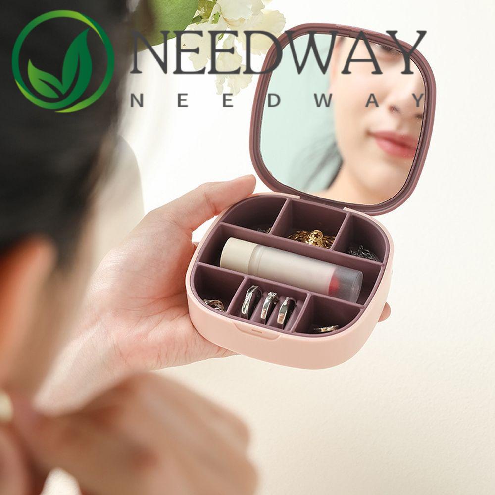 Needway   Kotak Penyimpanan Perhiasan Gift Box Anting Multifungsi Dengan Cincin Cermin Untuk Wanita Perempuan Jewelry Case Organizer