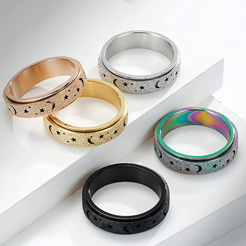 Cincin Kawin Sederhana Hadiah Perhiasan Fashion Cincin Bulan Bintang Wanita Pertunangan Kreatif Pria Perhiasan Matahari Buram Cincin