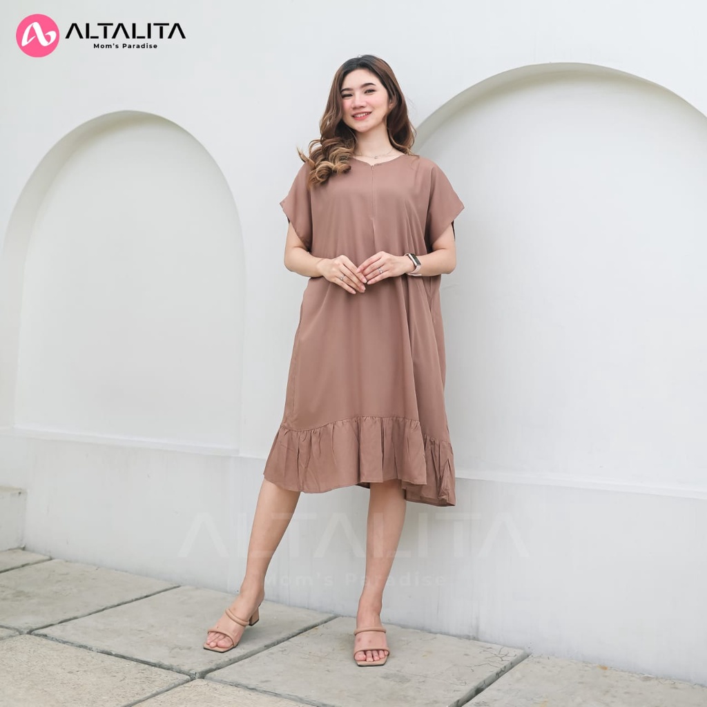 Altalita - Daster Ruffle Kekinian Polos Busui Bahan Rayon Premium | Daster Viral Busui Polos Pendek Terbaru | Daster Polos Jumbo LD 120 Rempel Bawah