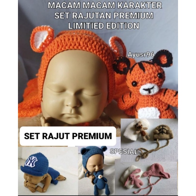 Set Topi Rajut Bayi Desain kelinci bunny untuk Properti Fotografi/amigurumi/mahkota