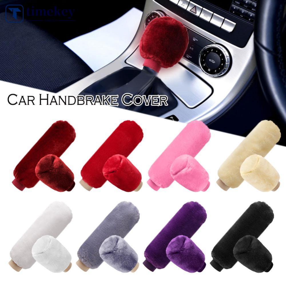 Timekey 2Pcs Cover Grip Rem Tangan Mobil Gear Shift Knob Cover Handle Mewah Lengan Musim Dingin Lembut Hangat Rem Tangan F8K1