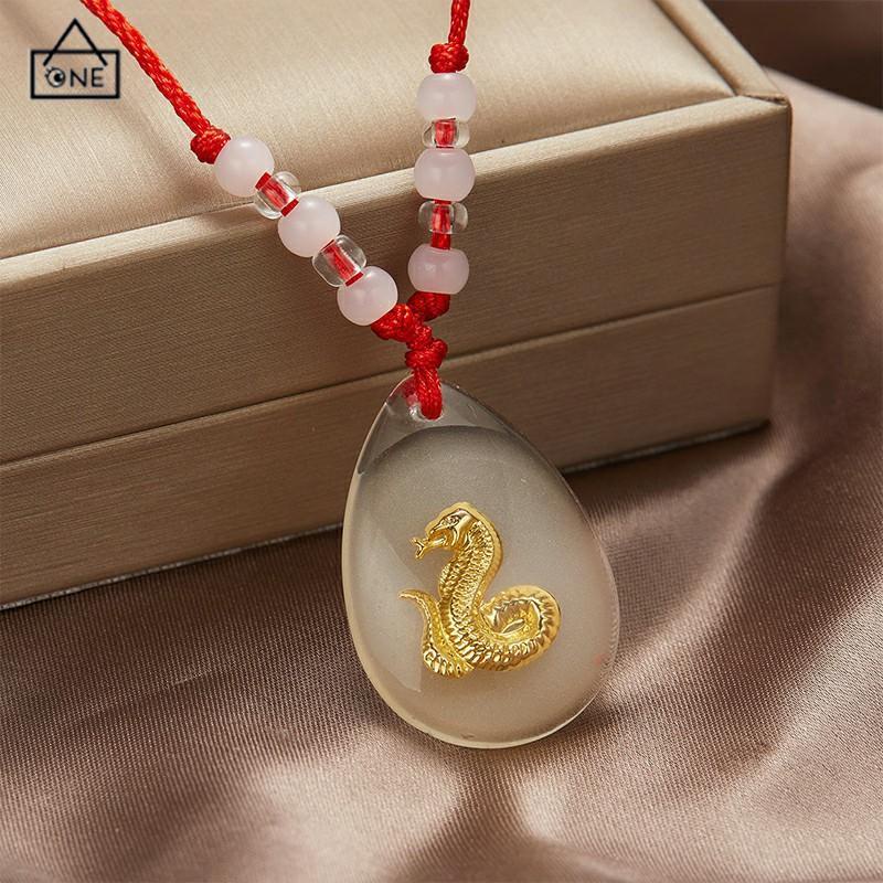 COD❤️Kalung Tali Liontin Bercahaya Kristal Liontin Zodiak Emas Indah Merah-A.one