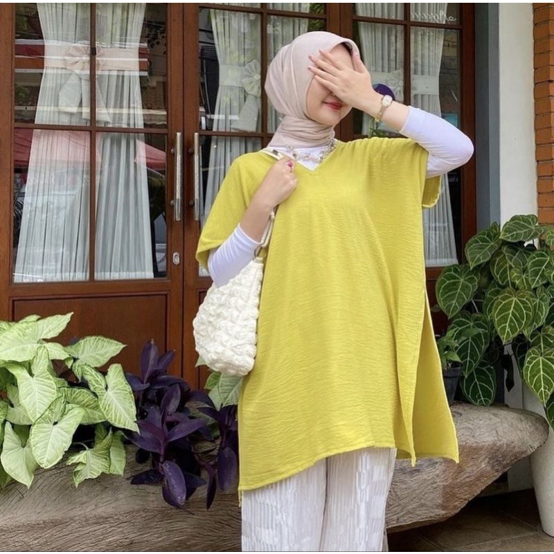 NEWW NAGITA LONG SQUARE CRINKLE AIRFLOW | CRINKLE  AIRFLOW NINA LONG SQUARE | ATASAN WANITA TUNIK