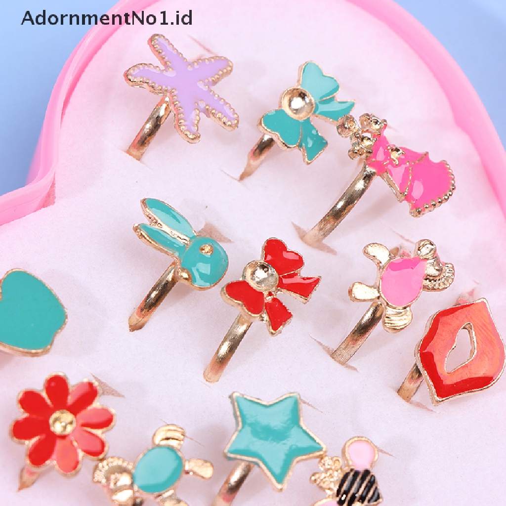 [AdornmentNo1] 10pcs Cincin Perhiasan Anak Kids Little Girl Adjustable in Box, Bentuk Random [ID]