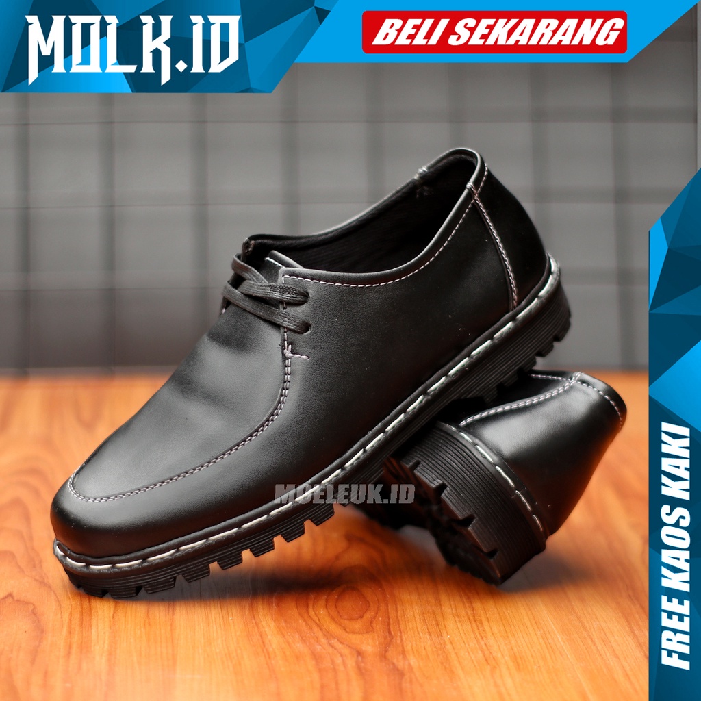 MOLK Sepatu Formal Pria Casual Hitam Original Kulit Sintetis Pantofel Kerja Kantor Kuliah