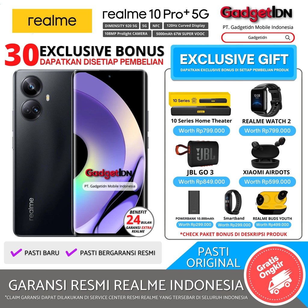 REALME 10 PRO+ 5G NFC 24/256GB  ( 12GB + 12GB EXTENSION RAM ) GARANSI RESMI REALME