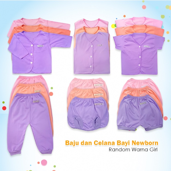 Paket Premium Baju Celana Andreatex Bayi Newborn 18pcs Warna Warni Free Topi Random Warna