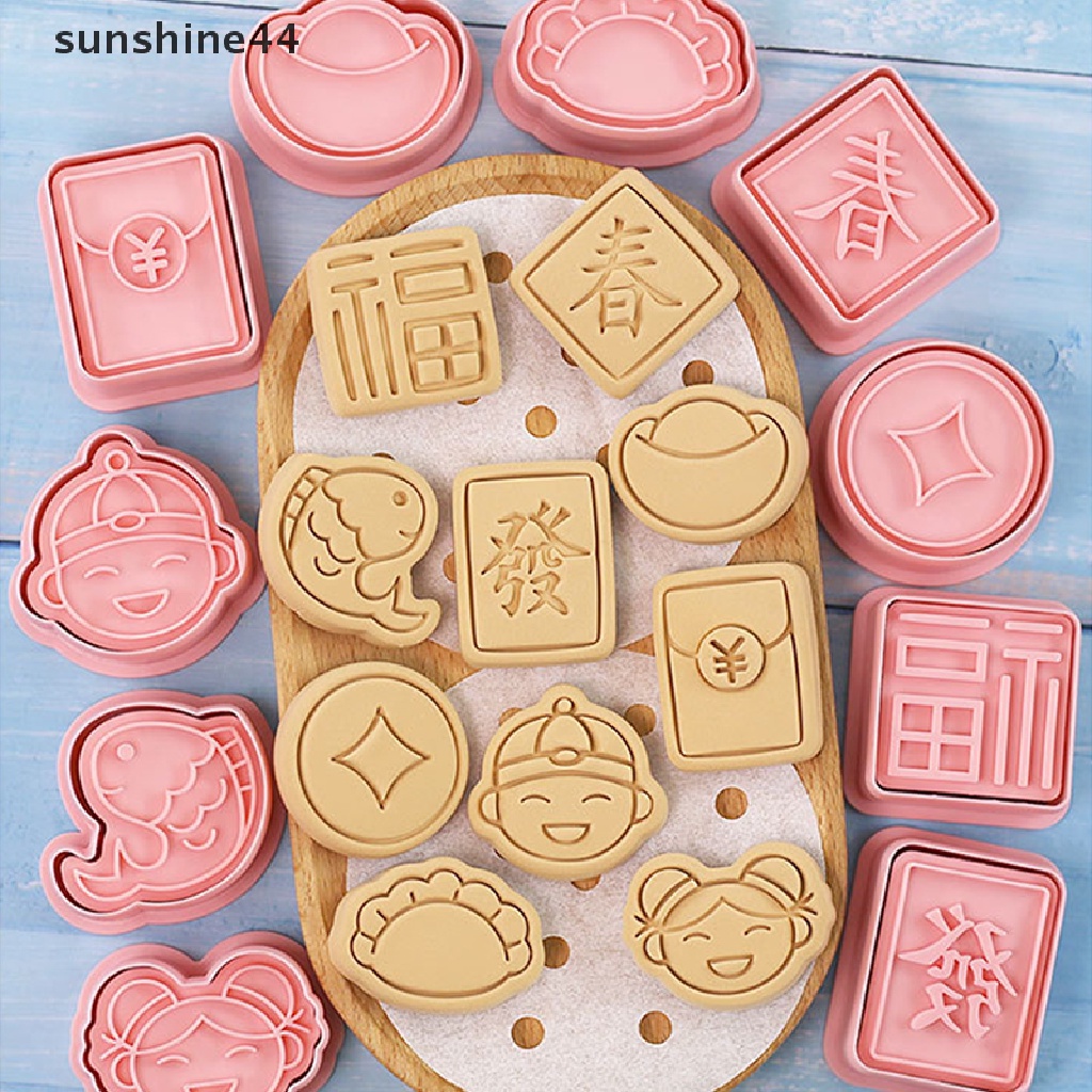 Sunshine8/10pcs 2023tahun Baru Cina Kartun Biskuit Cetakan Cookie Cutter Baking Mold.