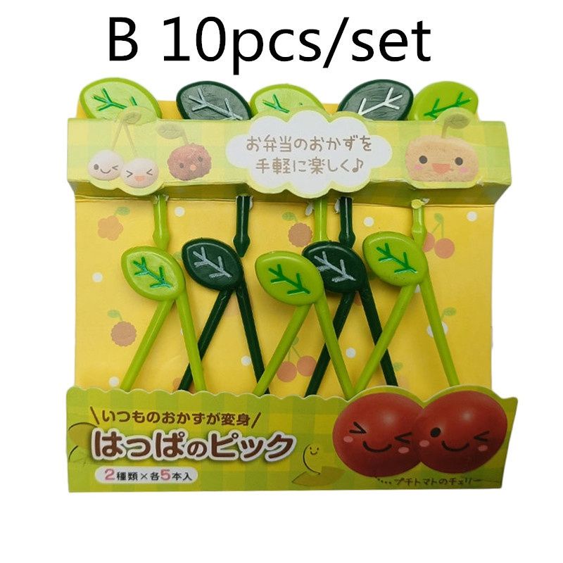 10 pcs Perlengkapan Bento Anak Tusuk Tusukan Bento Garpu Buah Bentuk Aneka Daun Ceri