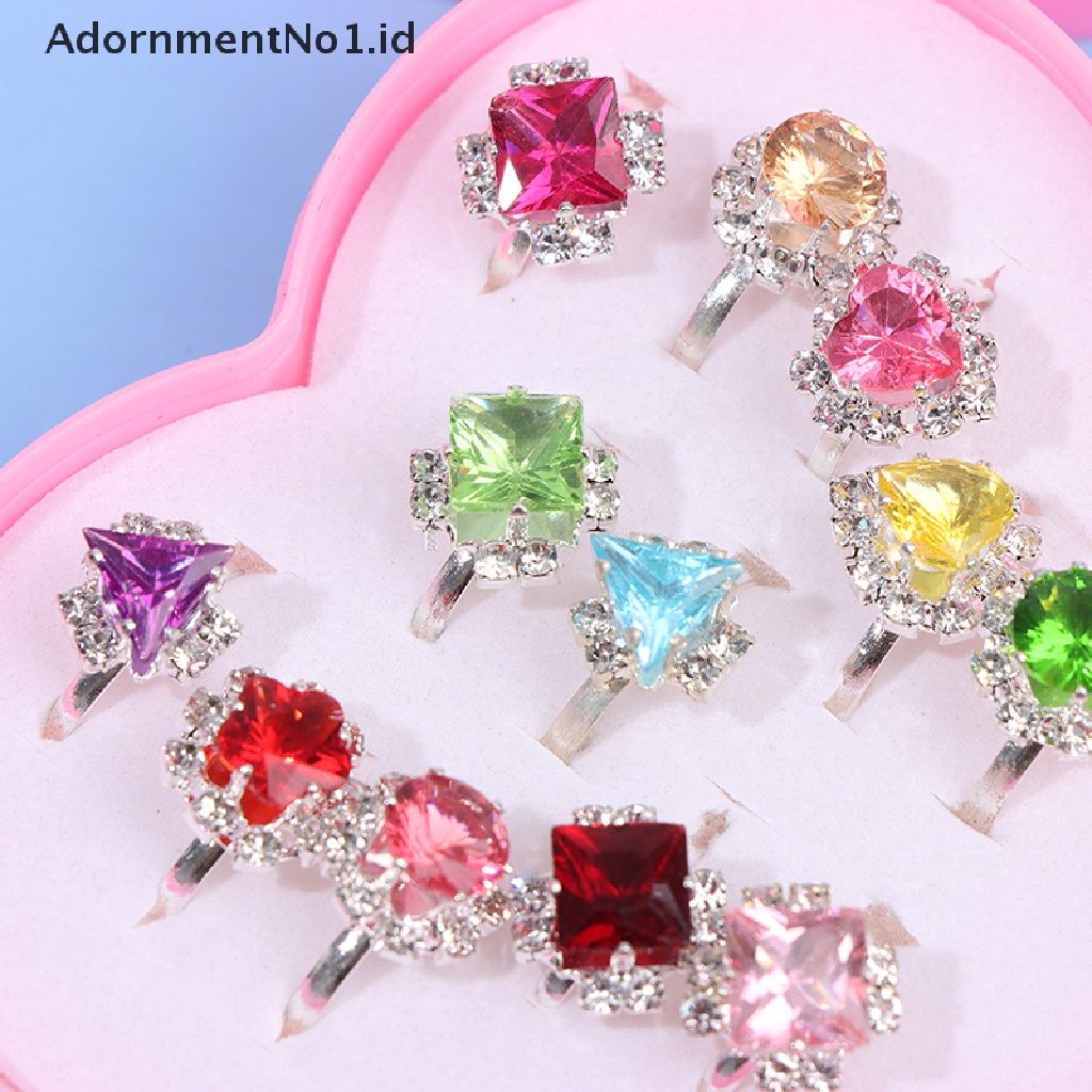 [AdornmentNo1] 10pcs Cincin Perhiasan Anak Kids Little Girl Adjustable in Box, Bentuk Random [ID]