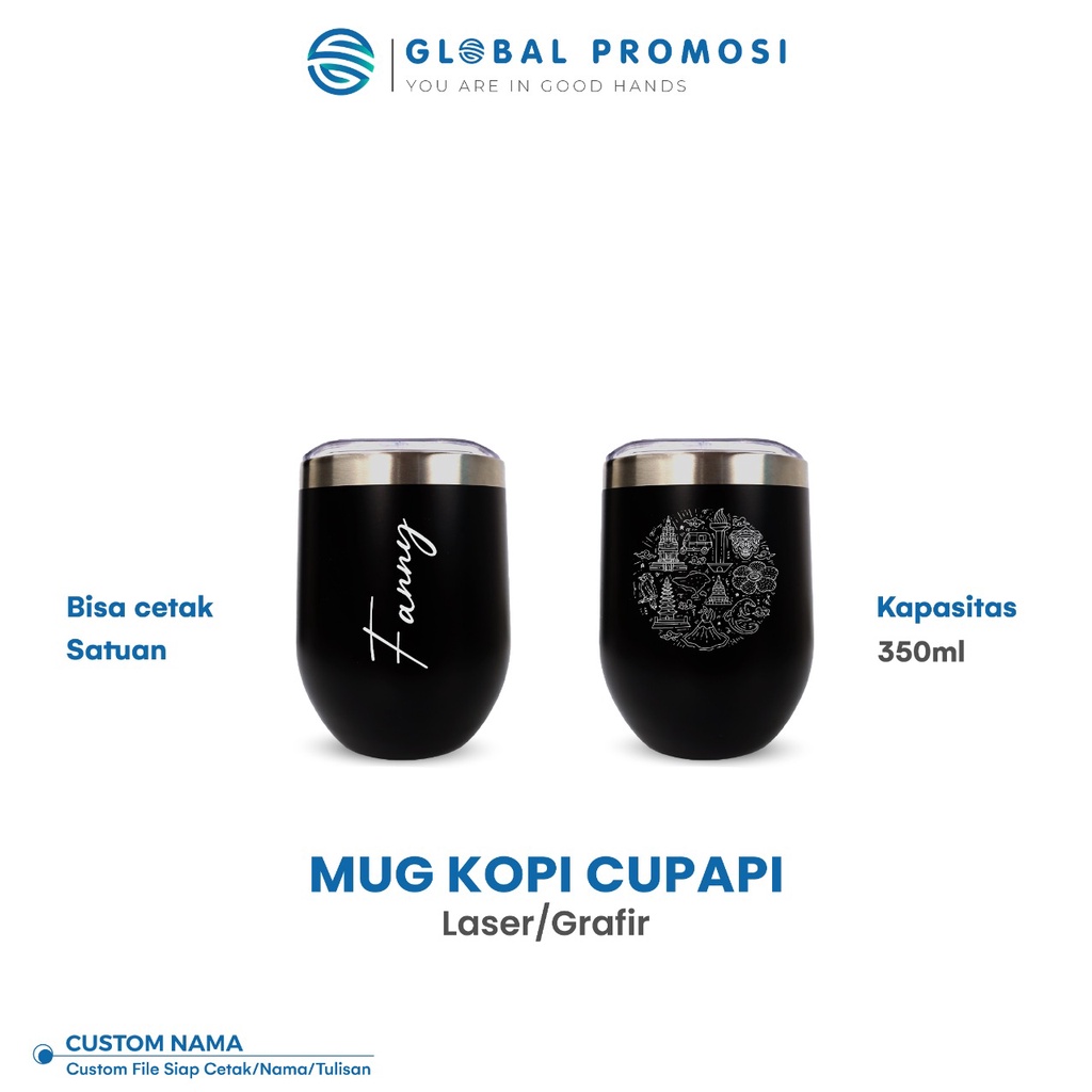 Coffee Stainless  Mug Egg Shaped Cupapi Custom Gelas Kopi Laser Grafir Nama/Logo/Karakter Souvenir Corporate Satuan