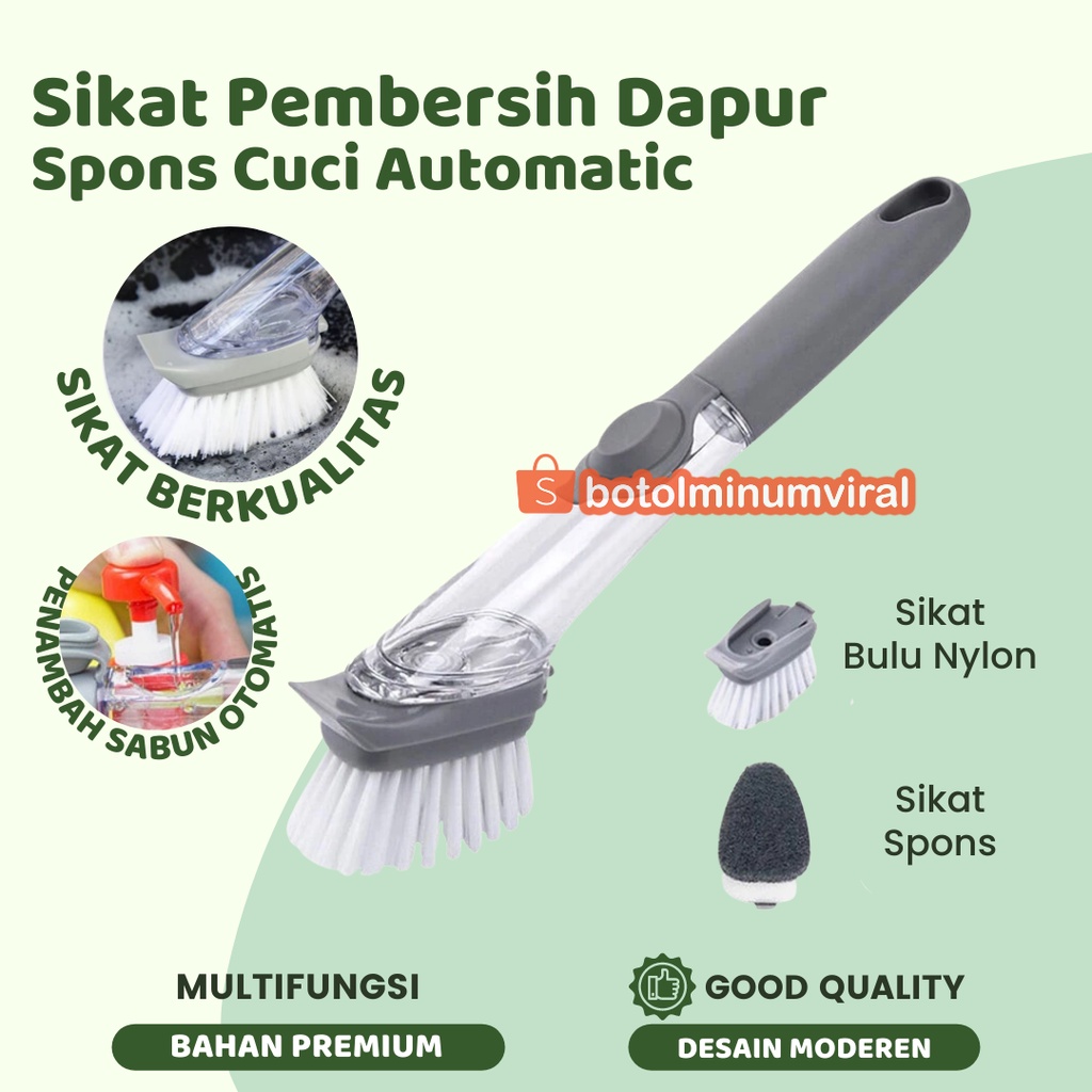 Sikat Cuci Piring Tongkat Cuci Piring Dispenser 2 in 1 Brush Sponge Premium