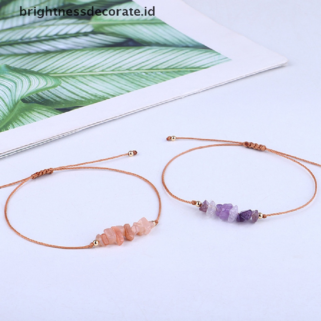 [Birth] Tidak Teratur Alami Kristal Batu Gelang Adjustable Amethysts Chips Beads Bracelets Perhiasan Untuk Wanita Pria [ID]