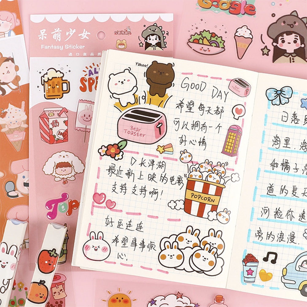 OVERFLOWS.ID 6 PCS CUTE CARTOON FOOD STICKERS PET DIY DIARY STICKER JURNAL PALNNER DECO STIKER HIAS