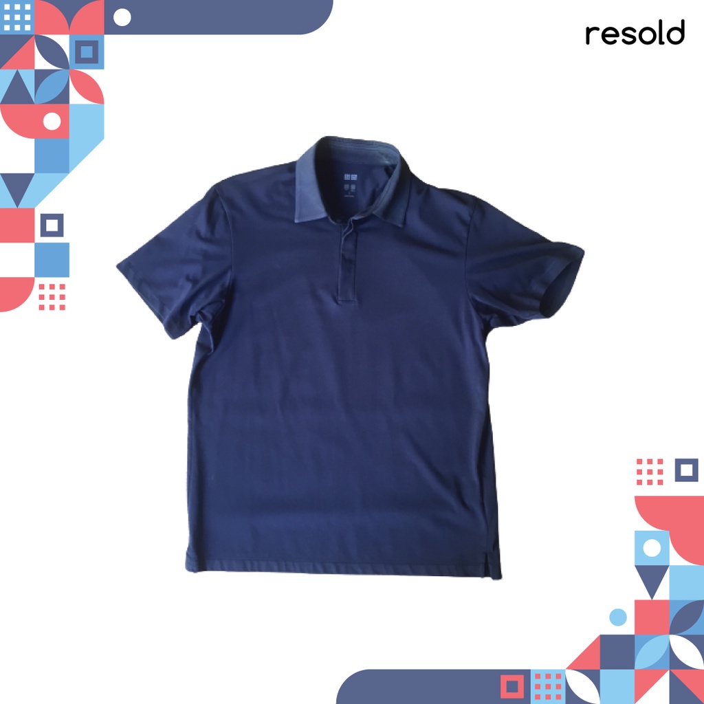 Kaos Polo Pria Lengan Pendek Uniqlo Navy Biru Tua Bekas Second