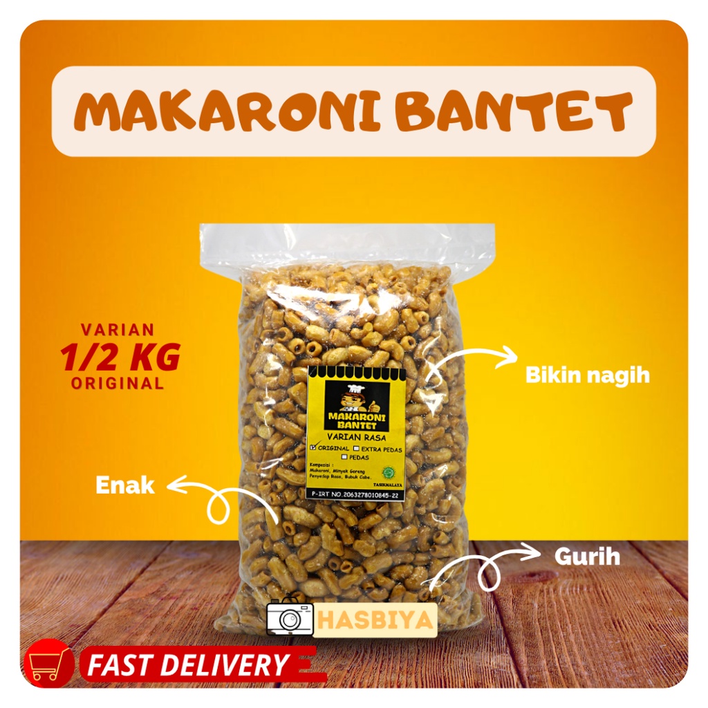

MAKARONI BANTET KILOAN CAP KOKI 1/2 KG - MAKARONI BANTET VARIAN RASA ORIGINAL KHAS KOTA TASIKMALAYA