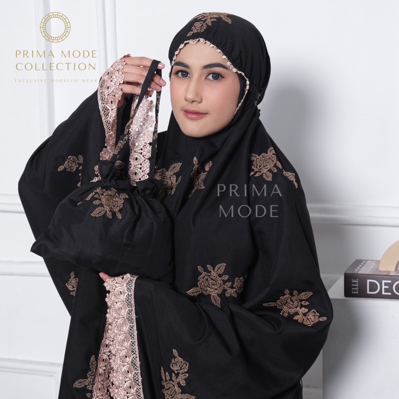 PRIMA MODE - Mukena Dewasa Full Bordir Bunga Rose Strimin Rosalia Premium Renda Katun