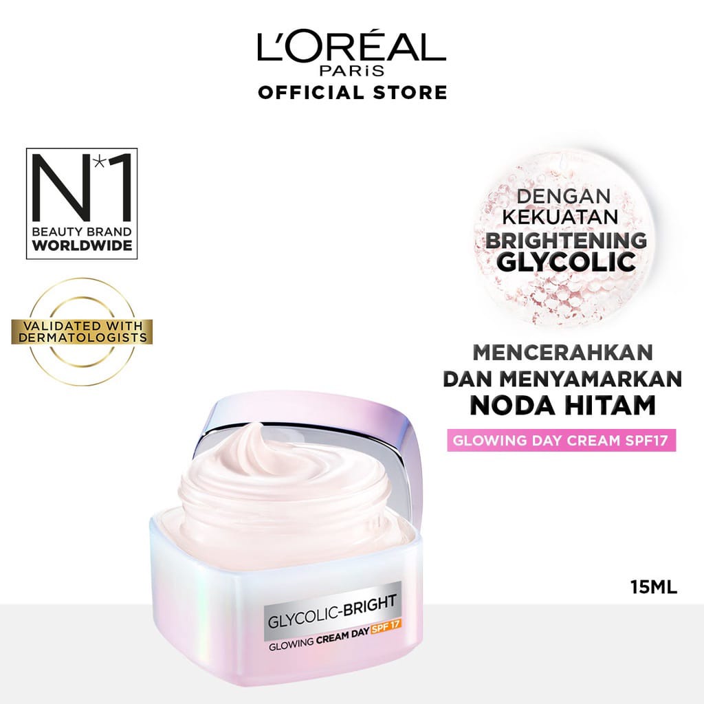 L'Oreal Paris Glycolic Bright Glowing Day Night Cream 15ml / 50ml Skincare Krim Glyco Loreal - Glicolic Acid AHA Skin Care Wajah Pink