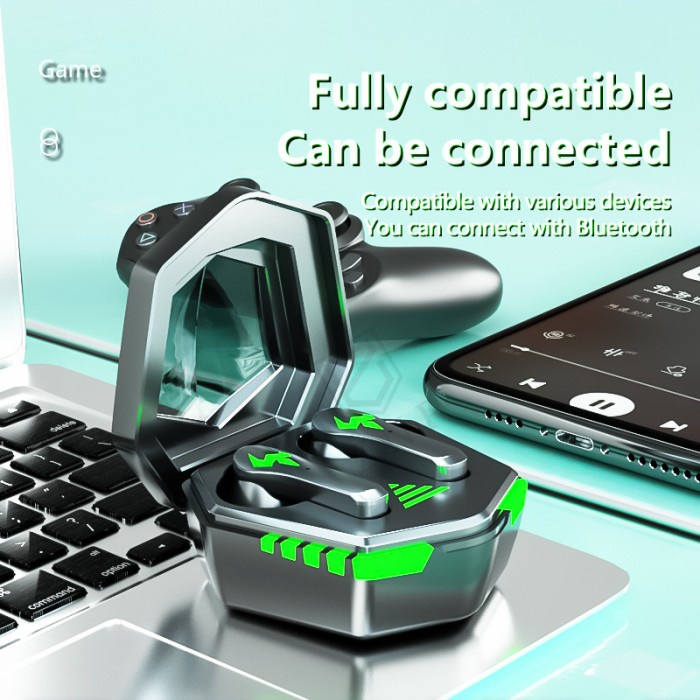 headset bluetooth TWS N35 Earphone Gaming True Wireless Bluetooth Headset Low Delay - Hijau(K9K7) he