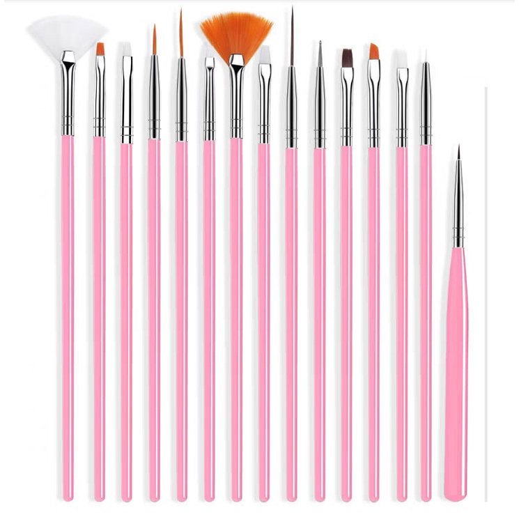 15pcs/set Pen Brush Nail Art Warna Pink promo