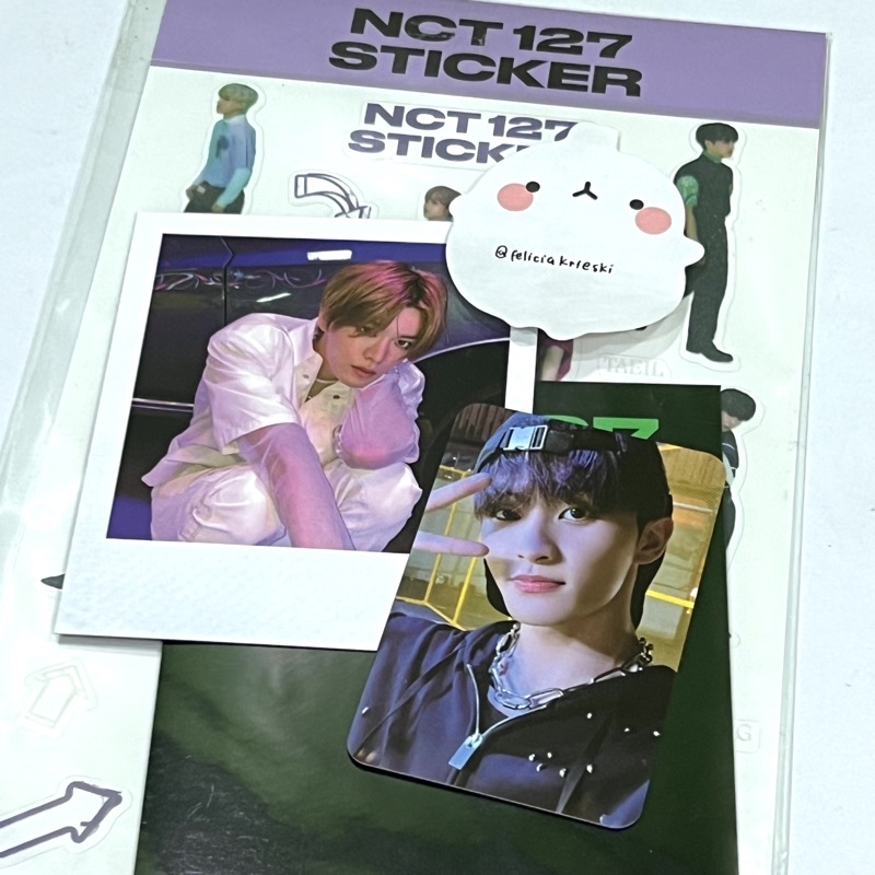 nct 127 sticker md glow in the dark sticker unsealed, with mark pc & yuta polaroid (tags. gitd photo