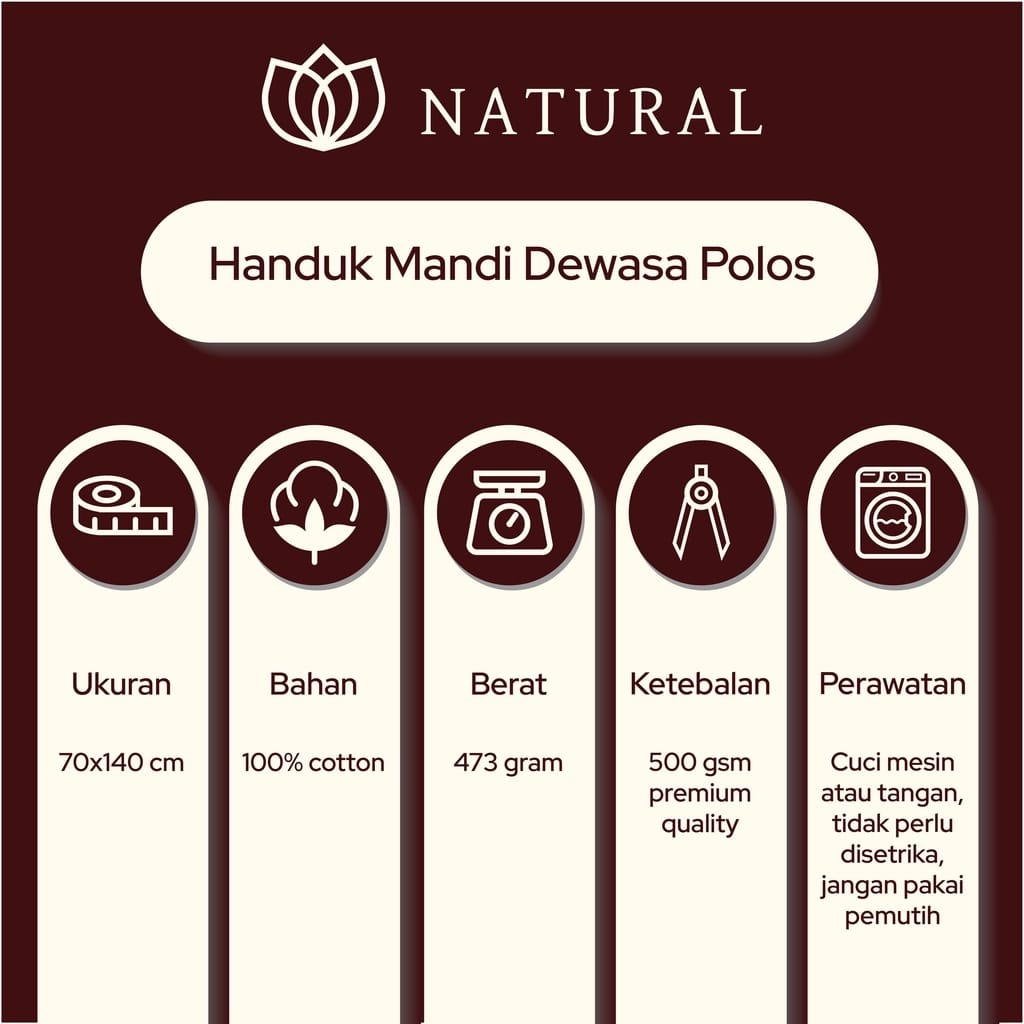 Handuk Mandi NATURAL JUMBO Besar Uk 70 70x140 cm Bath Towel Handuk Hotel Putih Polos Handuk Mandi Putih Abu Biru Navy Brown Coklat Green Grey Hijau Kuning Merah Orange Pink Ungu Purple Red Yellow White Bath Towel Premium Jumbo TEBAL Gramasi 550GSM