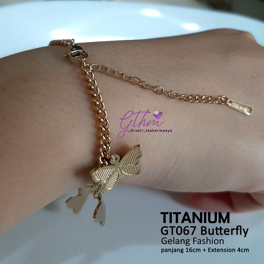 Gelang Tangan Titanium Butterfly Kupu-kupu Anti Karat Perhiasan Fashion Import Premium gt067