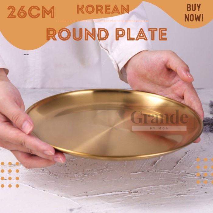 Piring Bulat Korea Stainless Gold Dinner plate 26cm emas TEBAL