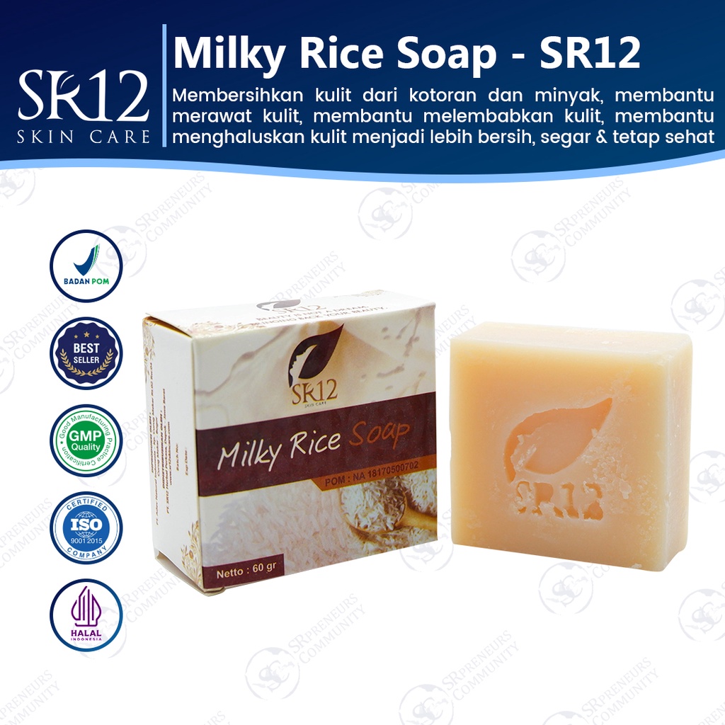 SABUN BERAS SUSU HERBAL SR12 BPOM / MILKY RICE SOAP SR12 HERBAL / SABUN BERAS SR12 / SABUN SUSU SR12 HERBAL SKINCARE / SABUN WAJAH MENCERAHKAN / KULIT KOMBINASI / SABUN BERAS UNTUK MENCERAHKAN WAJAH / SABUN SUSU PEMBERSIH MUKA