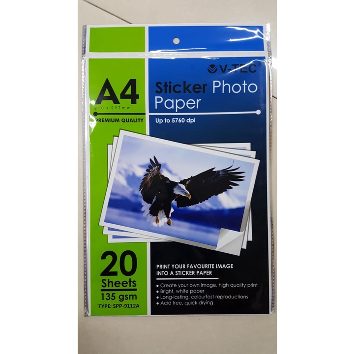 

V-TEC Sticker Photo Paper A4 135gsm (Type: SPP-9112A)