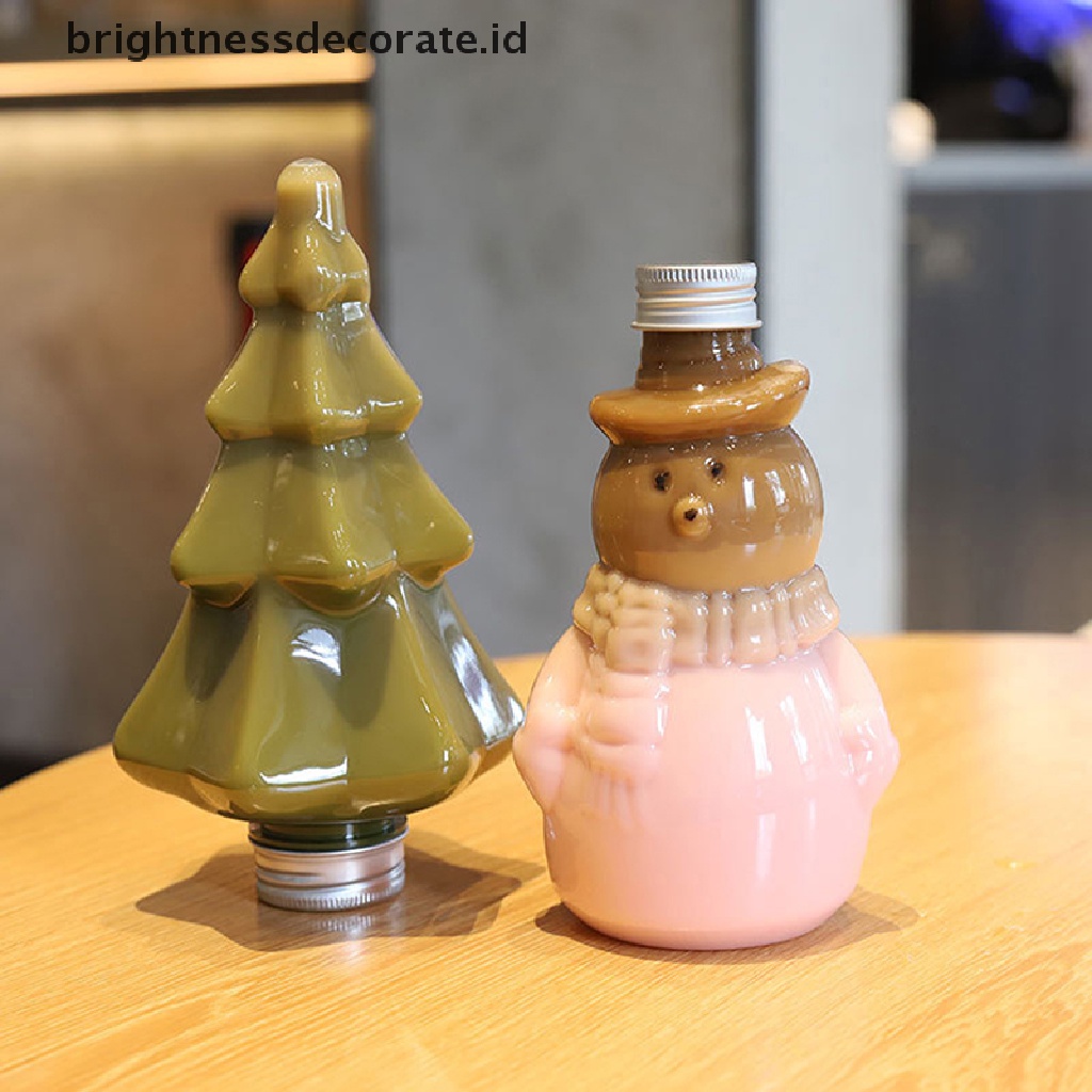 [Birth] Christmas Snowman Xmas Tree 400ml Botol Minum Transparan Minuman Dingin Es Kopi Susu Teh Juice Cup [ID]