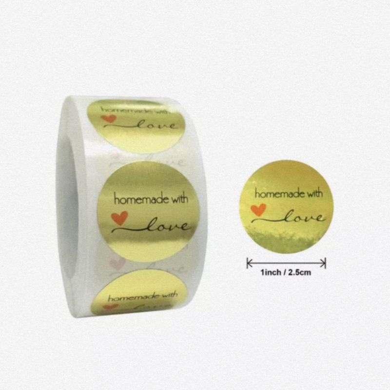 

HMWL01 Sticker Label Logo Tempel Bakery Homemade With Love Gold Red Heart