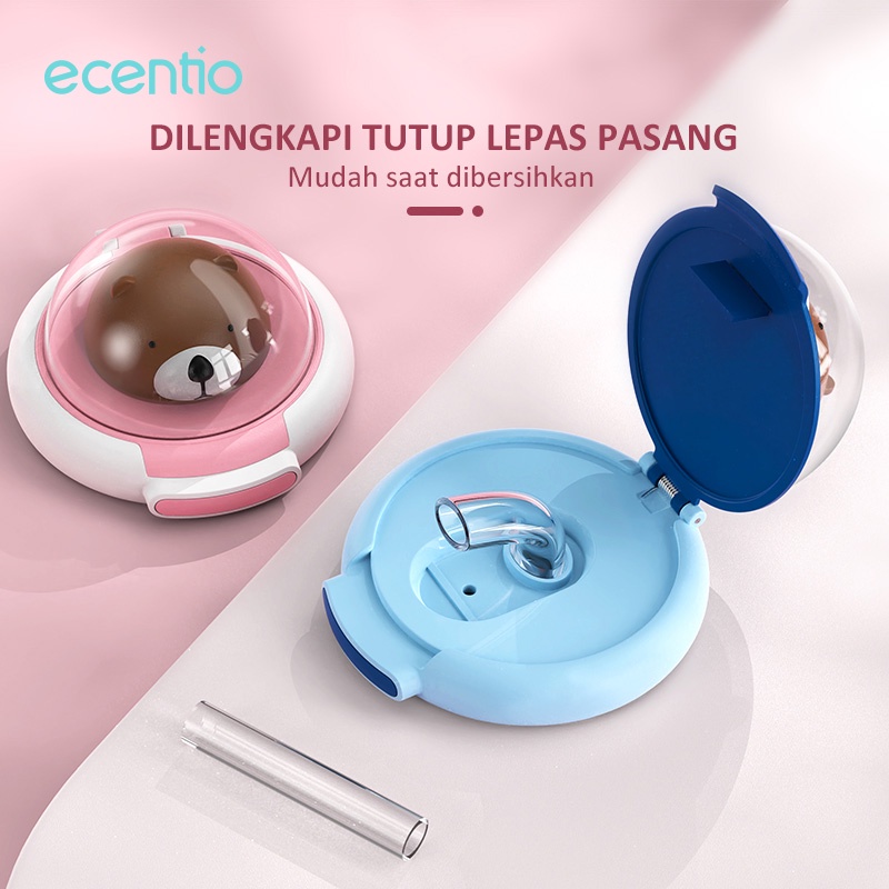 ecentio botol minum anak sekolah Tritan tali panjang 650ml/tumbler portable karakter animal beaer/BPA FREE