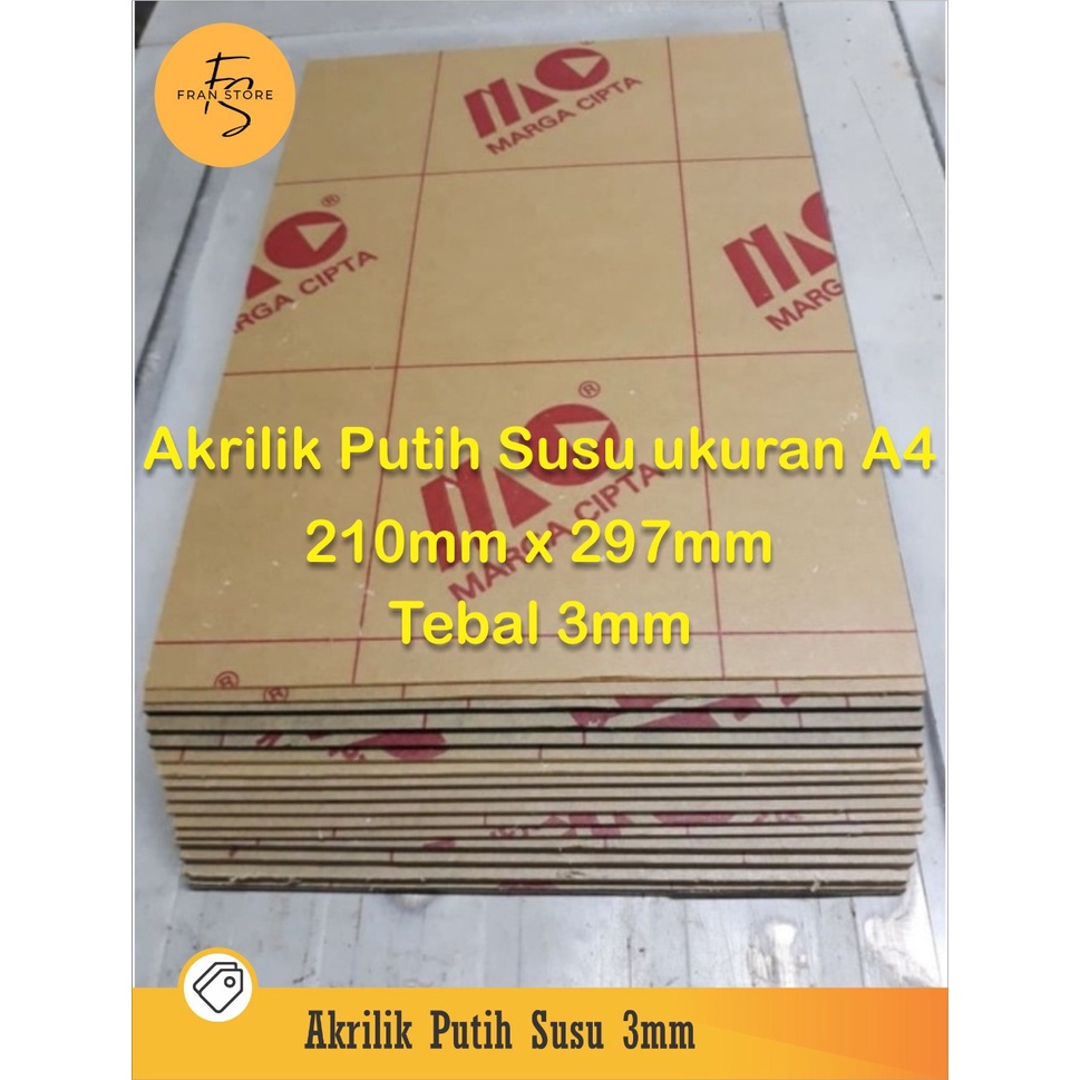 

AKRILIK PUTIH SUSU A4/ LEMBARAN 3MM/ POTONG/ ACRYLIC/ LASER CUTTING