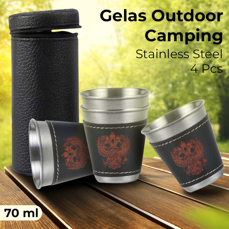 Gelas Outdoor Camping Travel Mug Stainless Steel 70 ml 4 PCS