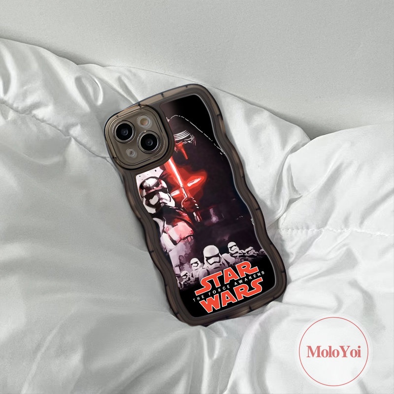 IPHONE Ins Fashion Trendi Merek Star Wars Case Kompatibel Untuk Iphone11 Pro Max XR 12 13 14 Pro Max 6 6S 7 8 Plus X XS Max SE 2020 Wavy Edge Soft TPU Back Cover