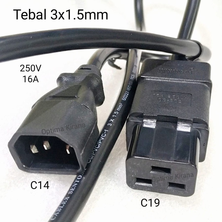 Kabel C14 to C19 Power Cord CPU ATS UPS RT PDU APC Server 3x1.5mm 16A