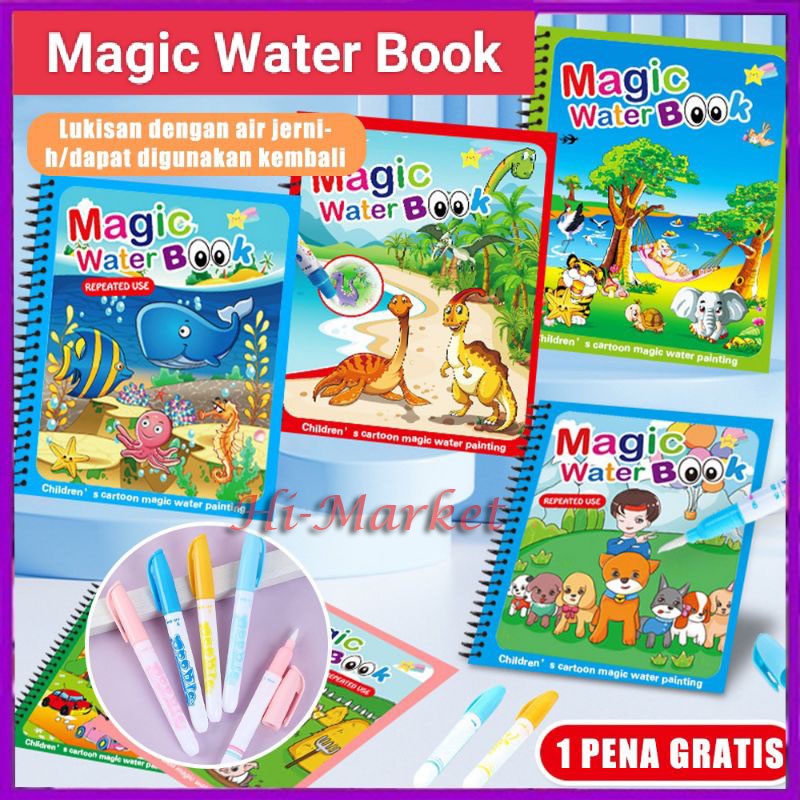 Magic Water Book Buku Mewarnai Air Magic Water Drawing Painting Book Buku Gambar Mewarnai Edukasi Stationery Buku Warnai Ajaib
