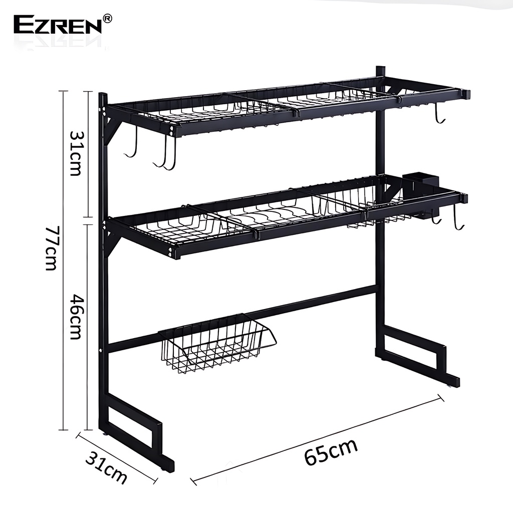 Ezren EZ-0098 Rak Pengering Piring Wastafel Besi Coat Hitam Minimalis