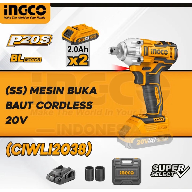 Jual Mesin Impact Wrench Cordless INGCO CIWLI2038 Shopee Indonesia