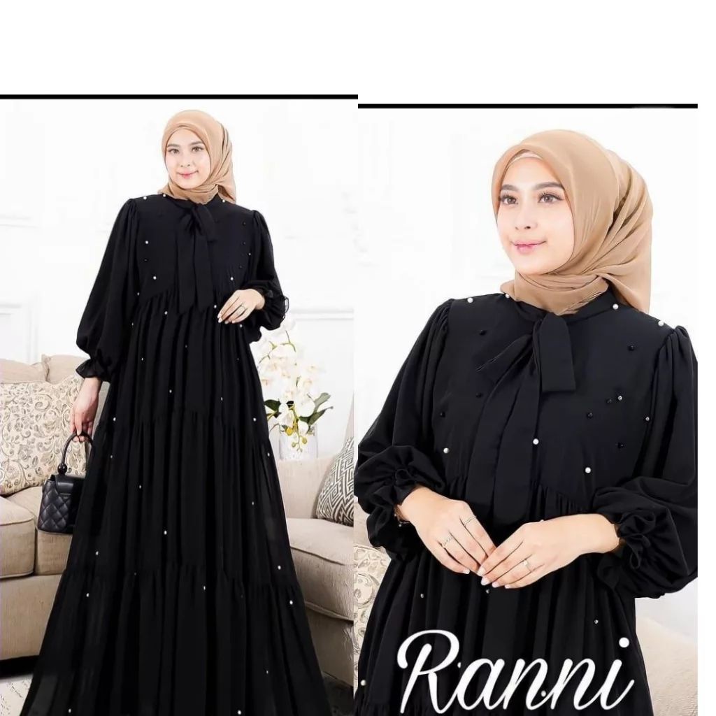 Ranni dress Gaun pesta muslimah Baju kondangan terbaru Gamis aplikasi mutiara mewah murah kekinian gamis 2023