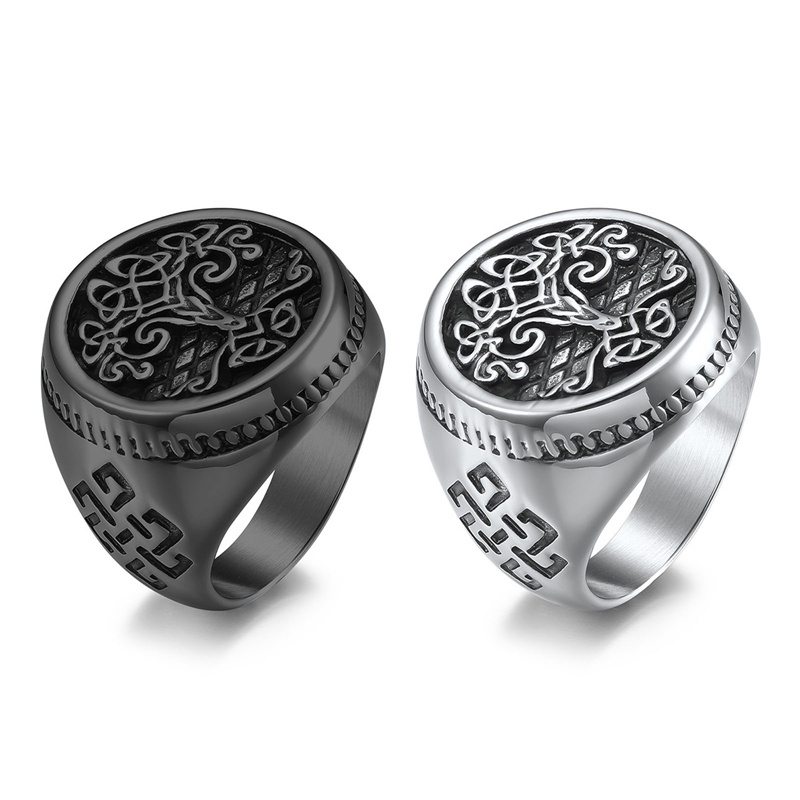 Eropa Dan Amerika Stainless Steel Pohon Kehidupan Seal Cincin Klasik Pria Viking Cincin Nordic Perhiasan