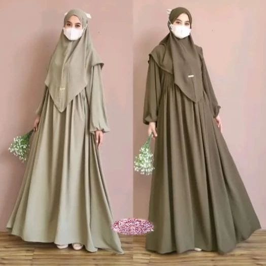 Gamis Set Khimar Al-Zirah Syari Baju Kondangan Wanita Gamis Jumbo  M L XL One Set Crinkle Setelan Wanita Kekinian